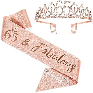 SZHUIHER 65th Birthday Sash and Tiara for Women, Rose Gold Birthday Sash Crown 65 & Fabulous Sash and Tiara for Women, 65th Birthday Gifts for Happy 65th Birthday Party Favor Supplies