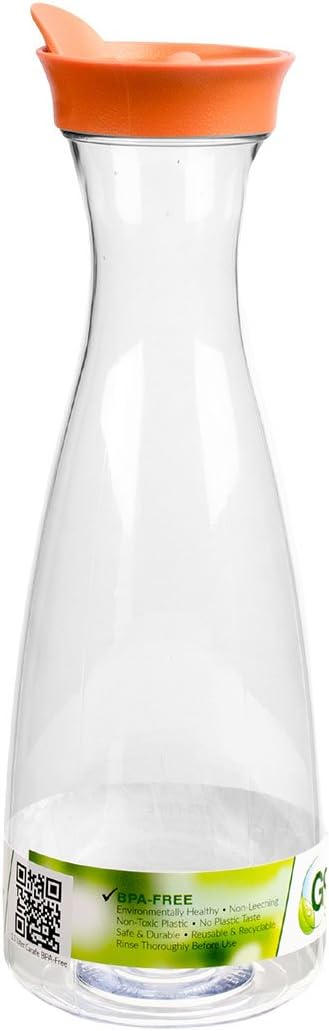 1.5 Liter (50 oz.) BPA FREE Plastic Carafe Pitcher Decanter Jug w/Orange Lid