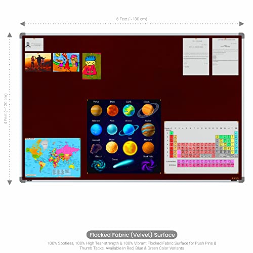 Image of Scholar Art Metis 4x6 Feet Fabric Pin-up Board for Office, Home & School | High Strength Velvet Cloth + High Density Soft Board for Pinning Photos, Sticky Notes & Reminders (Maroon)