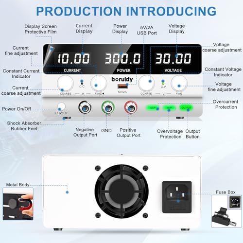 Image of DC Power Supply Variable 30V 10A, 300W Encoder Adjustable Switching Regulated High Precision 4-Digits LED Display 5V /2A USB Port Bench Lab Power Supplies with OCP OVP Output Button