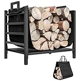 Outsunny Porta Legna per Interni ed Esterni, Portalegna da Interno Rialzato con Borsa da Trasporto Rimovibile in Tessuto Oxford, Legnaia in Metallo, Capacità 50 kg, 49x34x44 cm, Nero