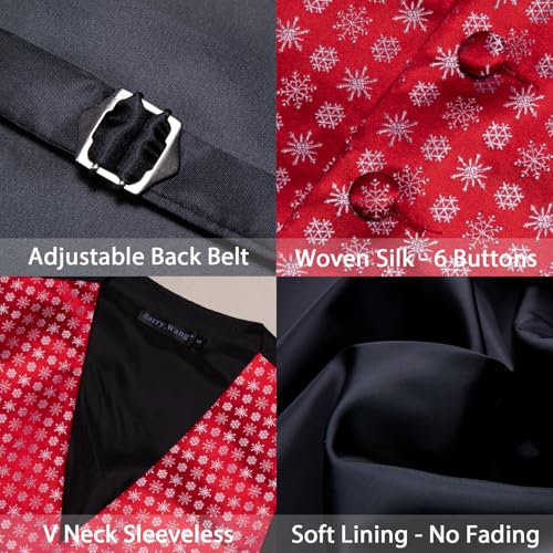Image of Barry.Wang Mens Red /Green Christmas Suit Vest Tie Holiday Xmas Waistcoat | 4PCS;V-neck;Snow;Christmas Tree;Snowman;Vest Hanky Cufflinks;Family Party;2 Pockets;Prom;Tuxedo;Halloween;Performance;Banquet