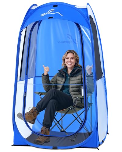 Sportneer Pop Up Sports Tent, 3-Side Clear TPU Transparent Shelter, All-Weather Warm Outdoor Bubble Pod with Instant Setup, Portable Wind & Rain Protection for Spectators, Parents & Kids (L/XL)