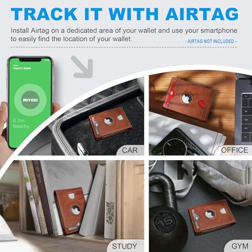 Airtag Wallet for Men,with Cash Pocket 2 ID Window 13 Cards,Slim Leather Wallet Front Pocket Card Holder RFID Blocking with Gift Box3
