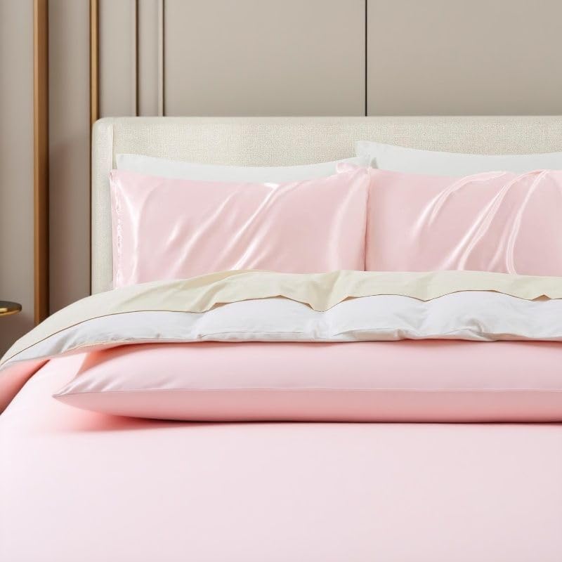 Image of 2 Pack Zippered Satin Pillowcaes Luxury and Silky Soft Travel Zip Pillow Cases (Standard, Pink)