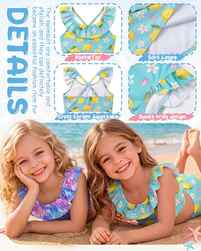 Image of Xaatren Toddler Girl Swimsuits 2 Piece Kids Ruffle Trim Bathing Suit with Adjustable Strap Summer Cute Tankini for 2-8 Years