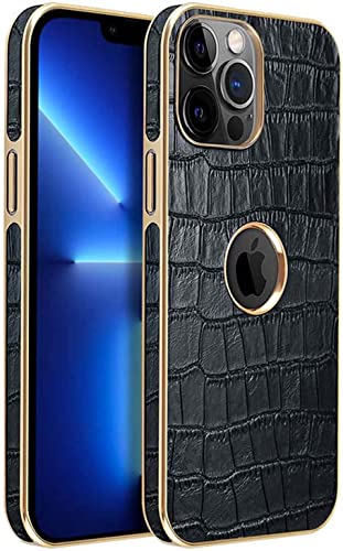 Étui iPhone 14 crocodile GUMMMY en cuir véritable avec logo visible noir