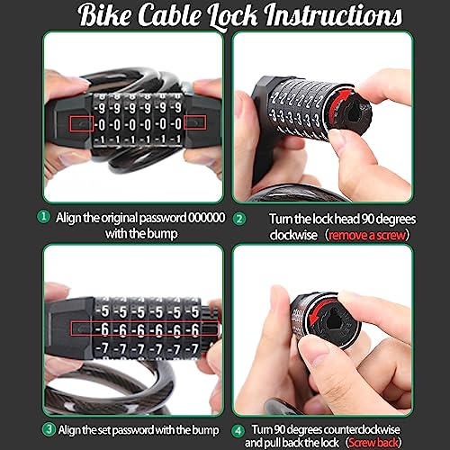 Tosuod Bike Lock Bicycle Lock With 6 Digits Resettable 1000000 Passwords Combination Bike Cable Lock Anti-Theft Bicycle Combination Locks Coiled Chain Lock Black #TOP4