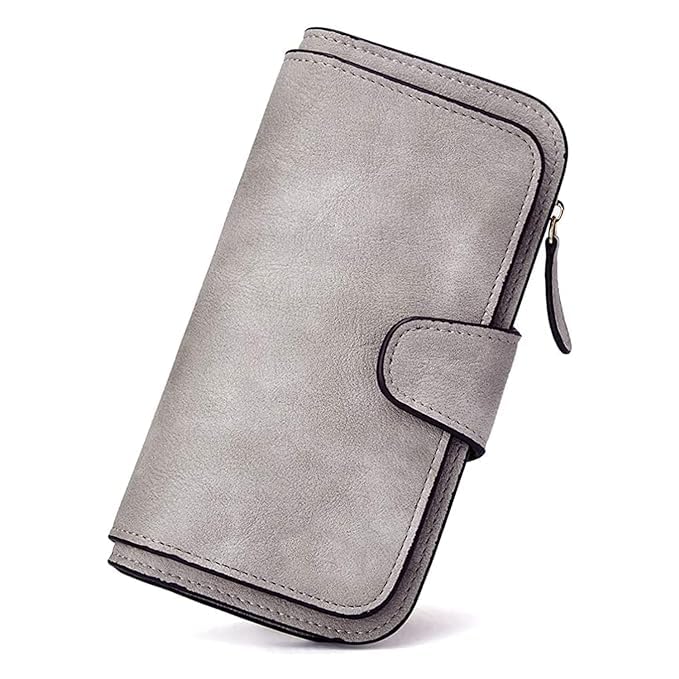 Women's Classic Grey Faux Leather Wallet with Large Capacity, Multi-Card Slots, Snap Closure, Zipper Pocket, Coin Pocket, Adult Women's Fashion Wallet-image-35