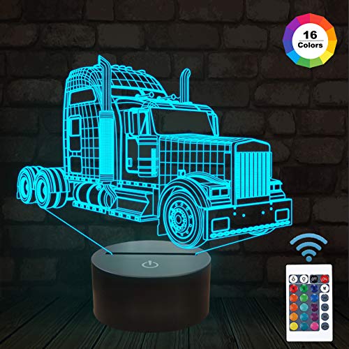 FULLOSUN Night Lights for Kids Big Truck 3D Night Light Bedside Lamp Car 16 Colors Changing with Remote Control Best Birthday Gifts for Boy Baby u0085