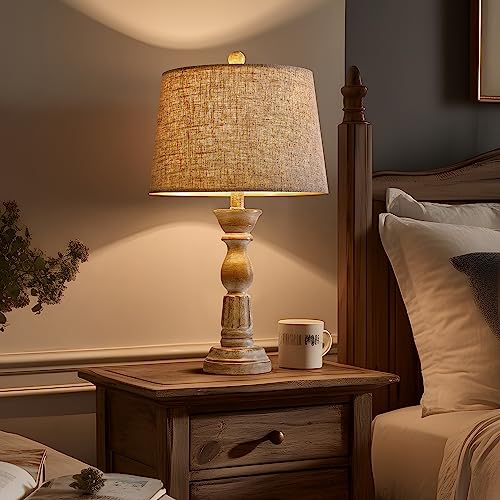 Oneach 23.5 Inches Rustic Farmhouse Table Lamps Set Of 2 For Living Room Bedside Lamps Vintage Bedroom Lamps For Study Kids Room Office White Washed #TOP2