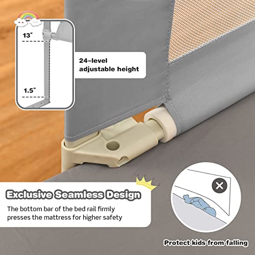 Image of BABY JOY Bed Rail for Toddlers, 69'' Extra Long, Height Adjustable & Foldable Baby Bed Rail Guard w /Storage Pocket & Double Safety Child Lock for Kids Twin Double Full Size Queen King Mattress (Gray)