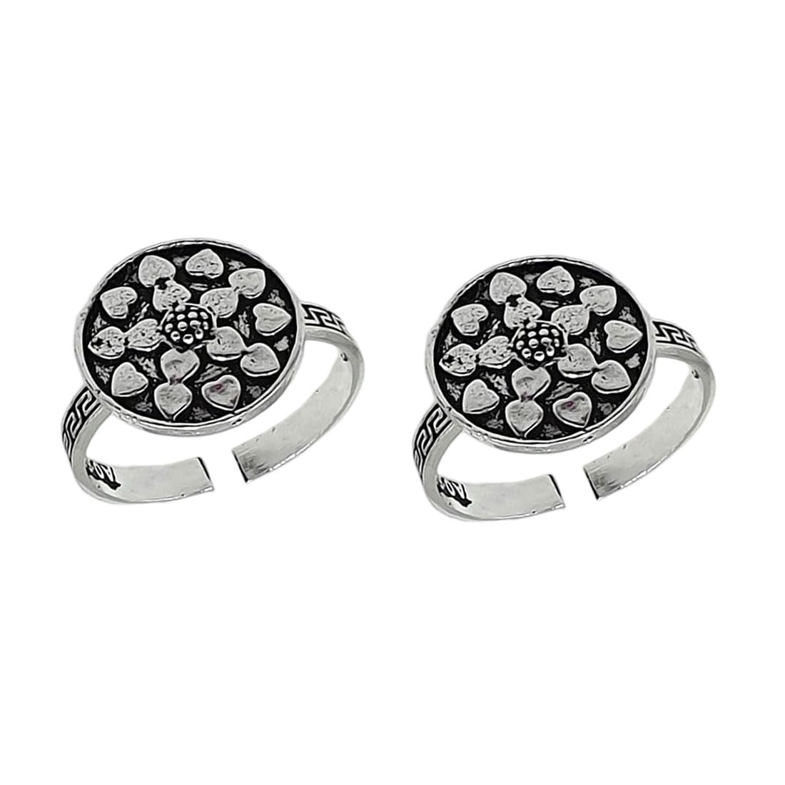 sahiba gems Pure Silver (Chandi) Antique Round Designer Toe Rings/Bichiya For Women ~ Pack in 2 Pieces Set-picture-6