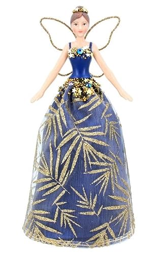 Gisela Graham Blue /Gold Resin & Fabric Christmas Tree Top Fairy (Small)