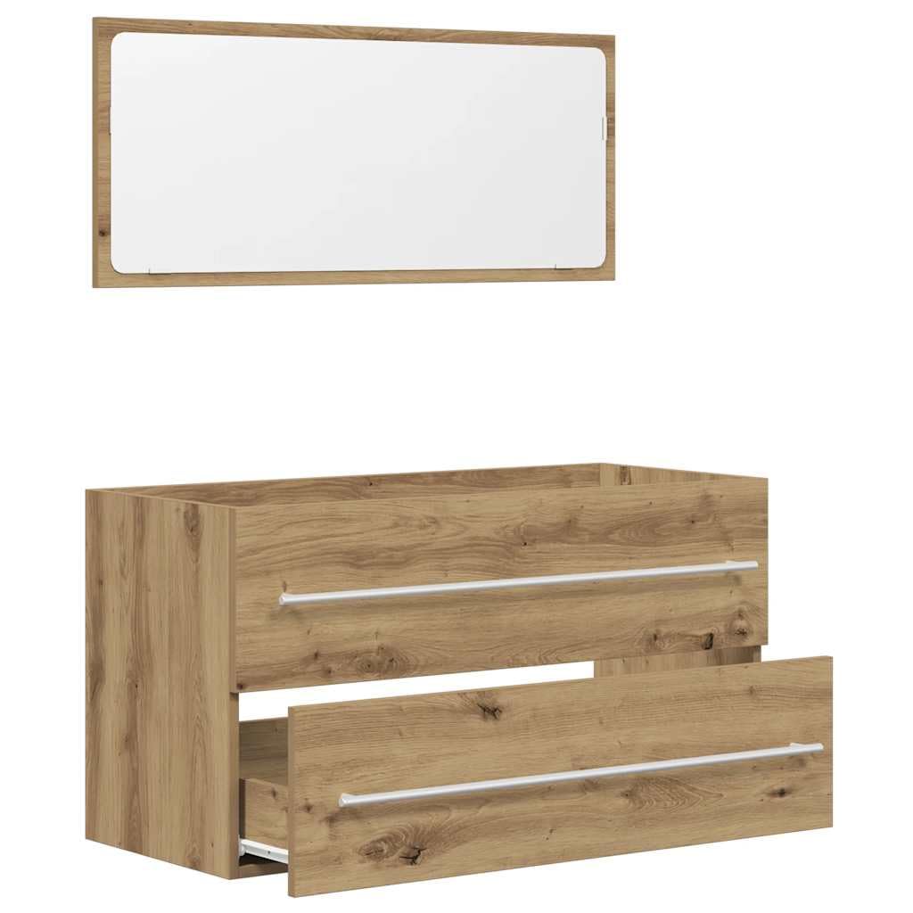 Set di mobili da bagno, 2 pezzi, legno trattato, rovere