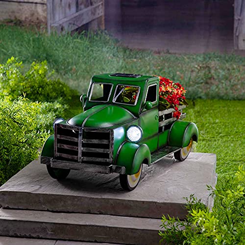 Solar Pickup Truck Garden Decor, Retro Style Pickup Truck Flower Pot With Car Light, Small Truck Flower Pot Planter, Metal Truck Planter Decoration For Outdoor Garden Desktop Ornaments (Green) #TOP22