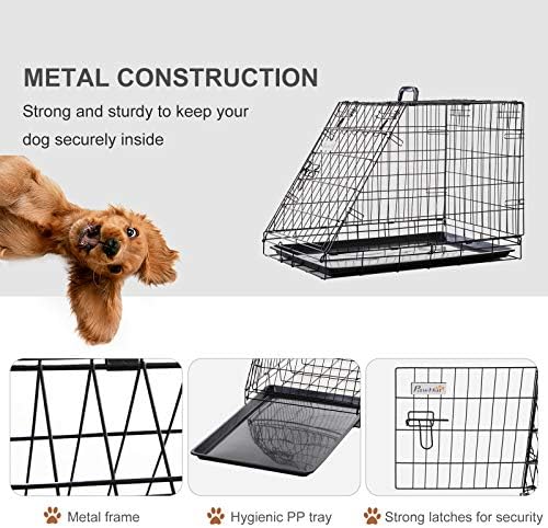 PawHut Metal Collapsible Car Dog Cage Crate Transport Folding Box Carrier Handle Removable Tray 77 x 47 x 55cm