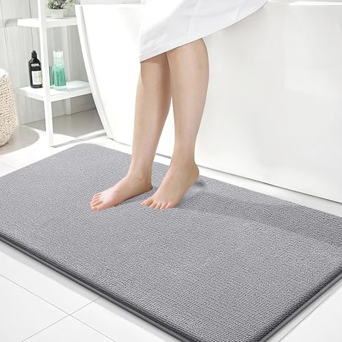 Image of OLANLY Thick Memory Foam Bathroom Runner Rugs 44x24, Extra Soft Absorbent Long Bath Rug, Quick Dry Bath Mats, Non-Slip, Machine Washable Mat for Bathroom, Tub and Shower, Home Decor Accessories, Grey