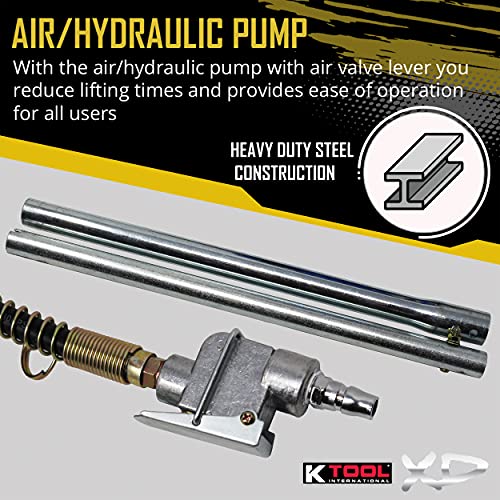 K Tool International Xd63228 20 Ton Air/Hydraulic Bottle Jack For Garages, Repair Shops, And Diy, 44,000 Lbs. Capacity, Lift Range 10.43"-19.88", Heavy Duty Steel, Load-Limiting/Bypass Valves, Blue #TOP3