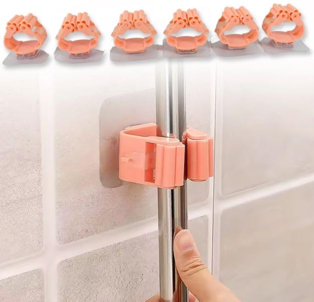 Qwid Mop Holder Self Adhesive Hooks, Wall Mount Plastic Waterproof Broom Holder For Bathroom & Kitchen, Multipurpose (Multicolour Pack Of 6)-picture-24