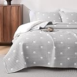 SLEEP ZONE Queen Qulit Set, Stripe Decorative Patterns Lightweight Jacquard Cotton Coverlets Reversible...