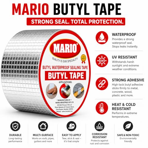 Image of Mario Maximum Width Butyl Waterproof Tape 20 Inch (500MM /50CM) x 5M | Ultimate Coverage Self-Adhesive Rubber Foil for Roof Leak, Terrace, Foundation, Large Crack & Surface Waterproofing