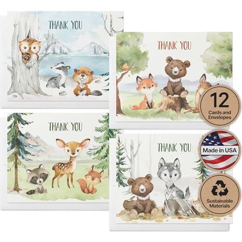 Image of Twigs Paper Baby Shower Thank You Cards, 12 Forest Animal Note Cards