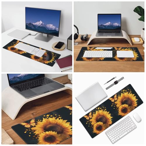 Tapis de souris de jeu xxl 80x30cm papillon tournesol antidérapant