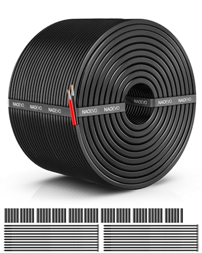 NAOEVO 14 Gauge Wire 2 Conductor Electrical Wire, 14 AWG Stranded PVC Cord, 12V Low Voltage/Tinned Copper/Flexible Cable for Automotive Wiring, Lamp Cord, Marine Cable (100FT)