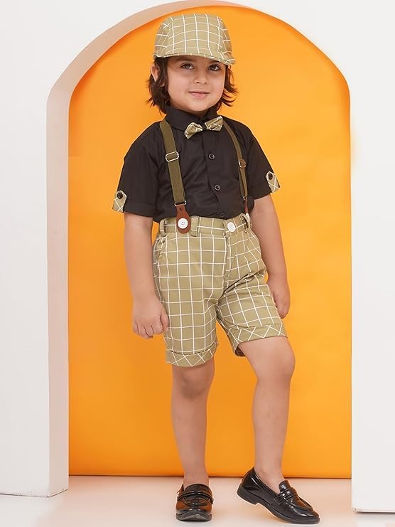 Image of AJ DEZINES Kids Casual Wear Clothing Cotton Shirt Short Set For Boys