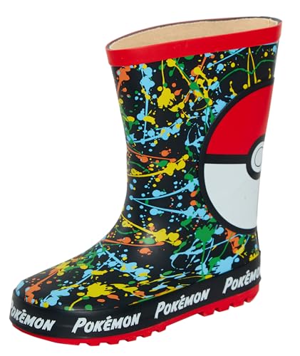 Bottes en caoutchouc Pokémon pour enfants garçons filles Pikachu Pluie Neige Bottes en caoutchouc Wellys, Pokeball, 33 EU