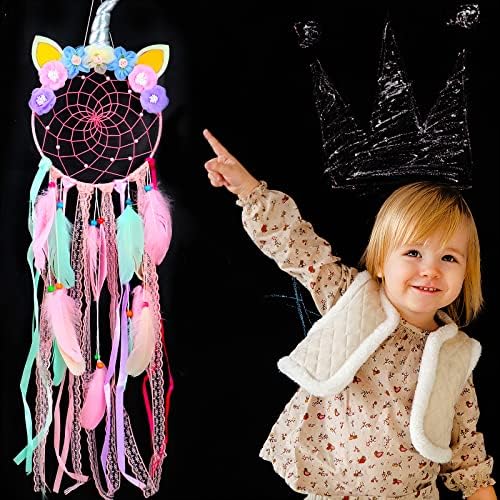 YingBiao Unicorn Dream Catcher Handmade Wall Hanging Dreamcatcher with Colourful Feathers and Flowers for Unicorn Themed Party Baby Shower Girls Kids Nursery Bedroom Wall Decor Blessing