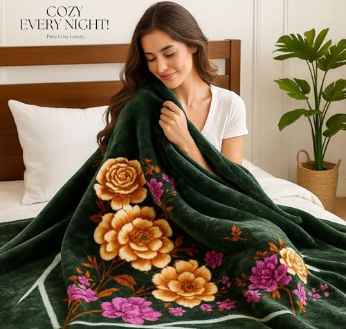 Image of HOMEKART Premium 300 GSM Mink Blanket for Double Bed | Super Soft Cloudy Printed for All Season | Ultra-Soft & Cozy Single Ply Blanket| 220 x 230 cm, (Green)