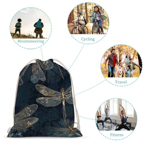 Drawstring Bag Backpack Dragonfly Golden Wings Sackpack Foldable String Bags Sports Gym Bag for Shopping Yoga3