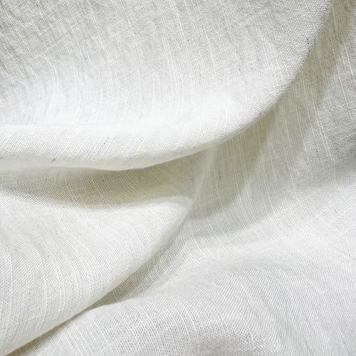 Fabrimuse 57' Soft Viscose Nylon Linen Fabric by The Yard - Natural Slub Fabric for Clothing, 155 GSM - Ideas for Spring Summer Fashion, Home Decor & Craft Sewing Fabric (1# Cream White, 1 Yard)