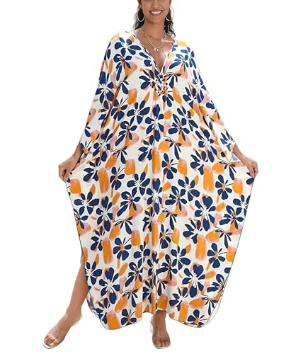 Image of KEYLORTING Plus Size Kaftan Dress Women, African Moo Moo Print Caftan, Batwing Dress, Beach Cover Up for Party and Loungewear
