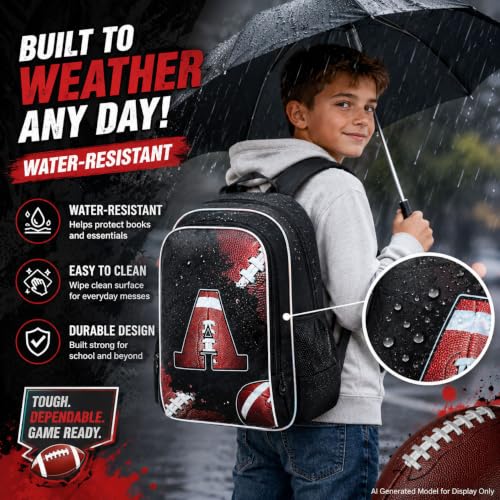 Image of gxtvo 3PCS Boys Rugby Bookbag, 17 inch Kids Letter Backpack with Lunch Box, Water Resistant Middle Elementary School Bag - Rugby A