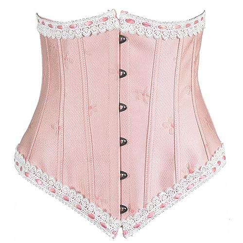 Pink Corset Waist Belt for Womens, Wide Lace Up Back Waspie Belt for Dresses Waist Trainer Corsets, As Show