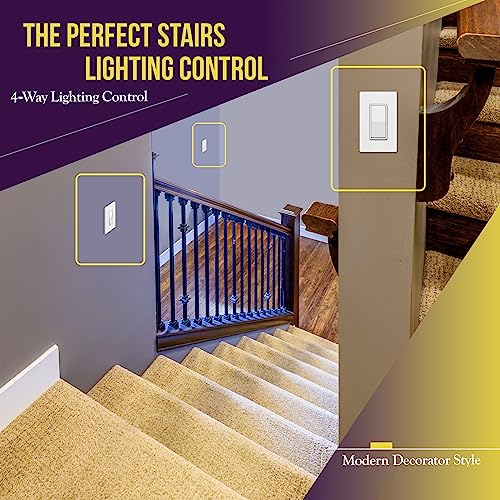 ENERLITES 4-Way Decorator Paddle Rocker Light Switch, Clamp Down Wiring, Grounding Screw, Residential Grade, 15A 120V/277V, UL Listed, 94150-W, White by ENERLITES - Image 3