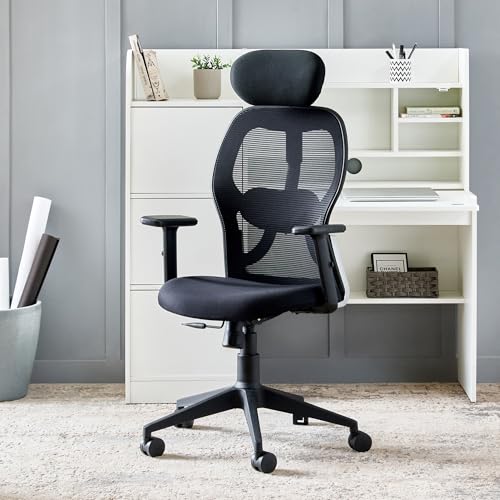Image of Home Centre | Yuva | Mesh High Back | Nylon | Study and Office Chairs | Black | 1 Year Warranty