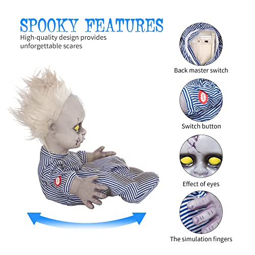 11Inch Halloween Haunted House Crying Baby Terror Decoration Toy, Animatronic Roaming Creepy Doll Halloween Decoration,Haunted Sound Activated Holiday Prop With Battery Operated Control #TOP1