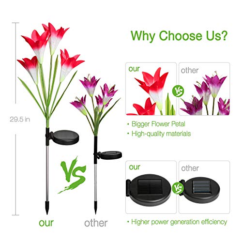 Outdoor Solar Lights, KOOPER 4 Pack Solar Garden Lights with 16 Bigger Lily Flowers, Waterproof 7 Color Changing Outdoor Lights - Bigger Solar Panel for Garden Patio Yard Pathway Decoration…