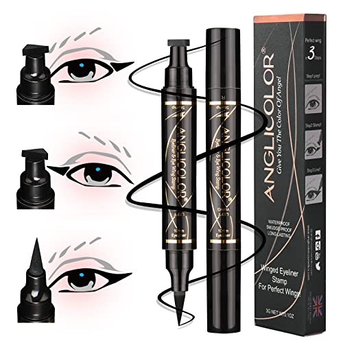 Anglicolor Eyeliner Stamp 2Pcs Black Colored Liquid Winged Eyeliner Stamps Makeup Eyeliner Set,Long Lasting Liquid Eye Liner Pen For Perfect Wing Cat Eyes Stamp Eyeliner,Waterproof & Smudge-Proof #TOP27