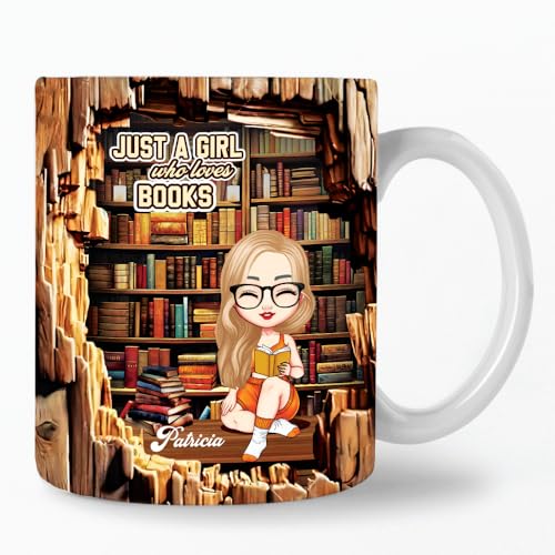 Image of Personalized Books Lover Mug, 11oz 15 oz Ceramic Coffee Cup, Just A Girl Who Loves Reading Books Design, Gift for Women Readers, Christmas (Book Lover)