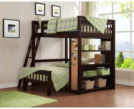 Whalen Emily Full Over Twin Wood Bunk Bed with Bookshelf, Espresso