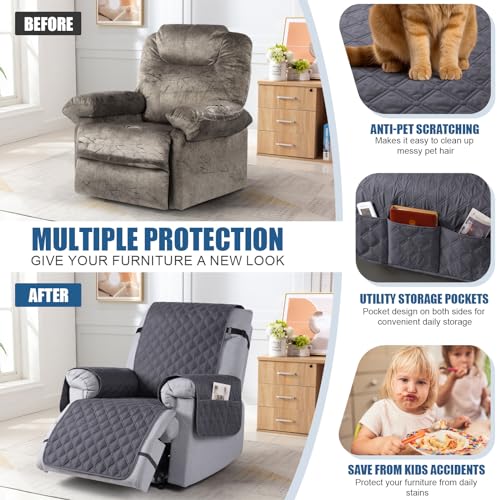 Image of TAOCOCO 100% Waterproof Recliner Covers, Recliner Sofa Covers with Leg Straps, Reversible Recliner Couch Cover for Reclining Chair, Washable Couch Protector for Pets Kids(1 Seater 22 inch, Deep Gray)