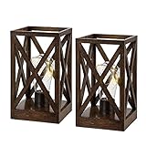 WINGBO 2 Pack Wooden Battery Powered Table Lamps, Battery Operated Cordless Desk Lamps, Portable Lamp Sets with Bulbs for Living Room Dining Room, Patio Backyard Indoor Outdoor Use, Faded Brown Finish