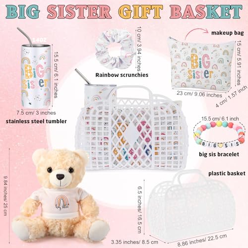 Skybooly 6 Pcs Big Sister Gift Set for Girls Basket with 14oz Stainless Steel Tumbler Makeup Bag Mini Plush Bear Bracelet Scrunchies for Little Girls Older Siblings of New Baby Birthday Party Favors by Skybooly - Used condition - Image 2