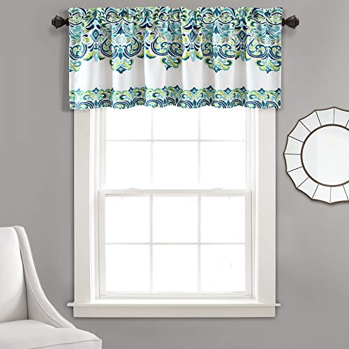 Lush Decor Clara Curtains, Polyester, Blue & Green, Valance, W 52" x L 18" (1 Panels)