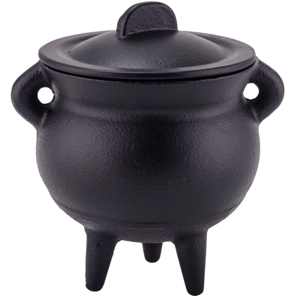 Witches Cast Iron Cauldron with Lid-mini Cast Iron Cauldron Black Pot for Cooking Candle Holder Rituals Decor Incense Burning Smudging